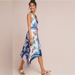 Maeve by Anthropologie Floral Wrap Midi Dress Navy Blue Red Pink White Size 10